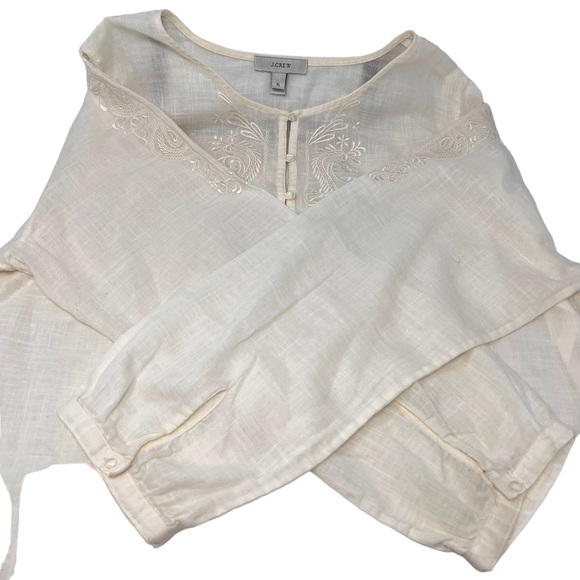 J Crew Ivory Linen Blend Embroidered 3/4 Sleeve Tunic Top Size XL Coastal Boho - Picture 9 of 16